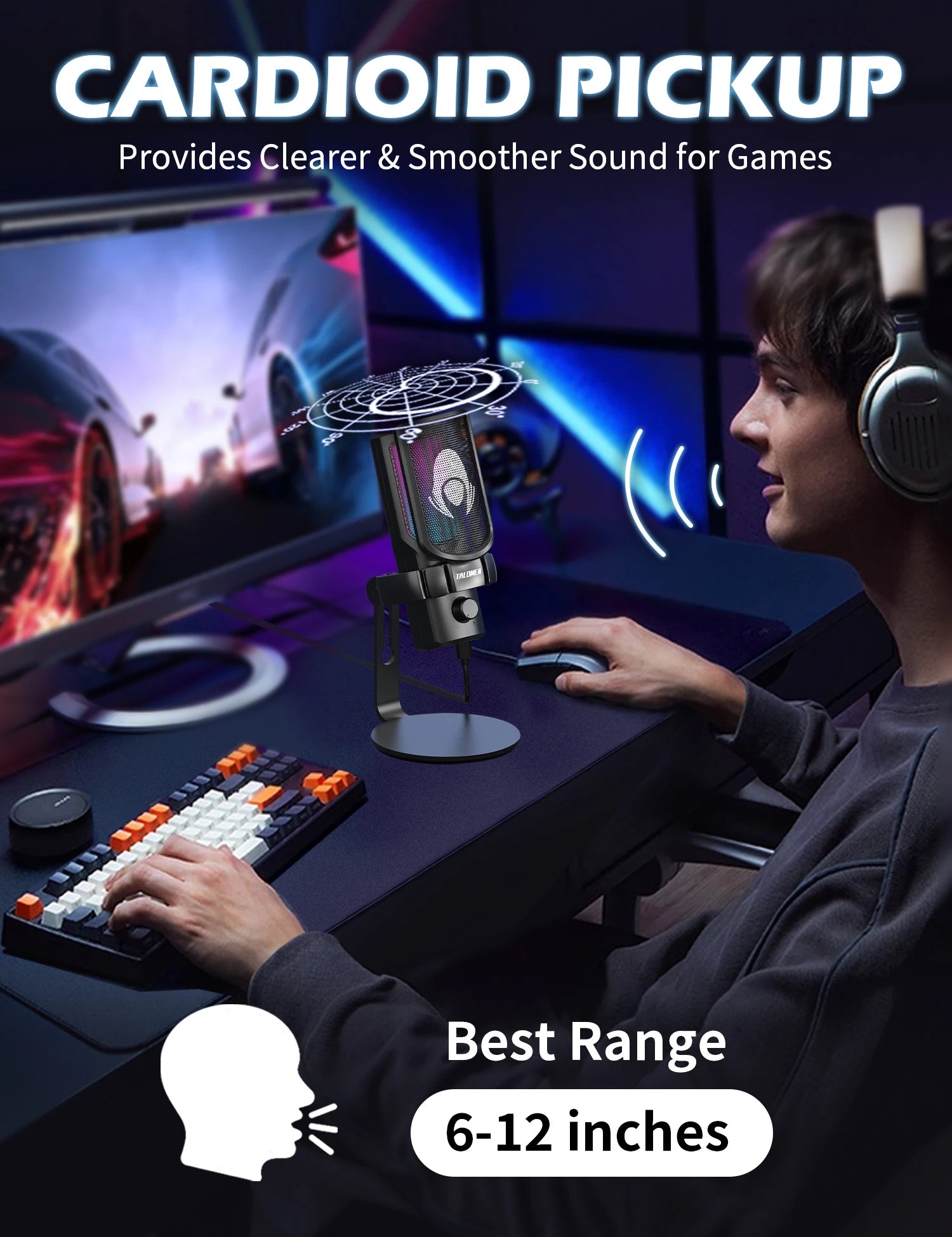 Talomen EYAS | Micrófono USB para PC, Podcast, Streaming, Grabación, Chat, PS4, PS5