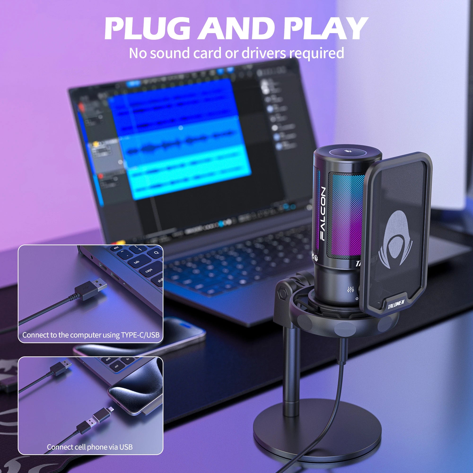 Talomen Falcon | RGB Gaming Microphone